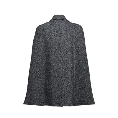 Shop Moschino Black Double-breasted Wool Cape In Herringbone Pattern