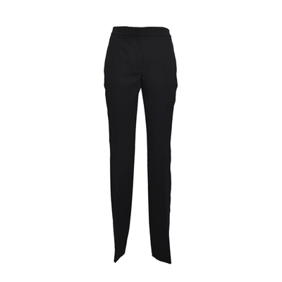 Shop Moschino Black Virgin Wool Tailored Trousers With Satin Band