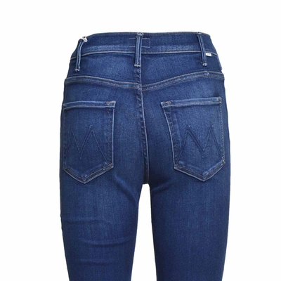 Shop Mother Blue Denim The Hustler Ankle Frayed Cotton Jeans