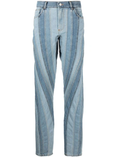 Shop Mugler Spiral Denim Cotton Jeans In Blue