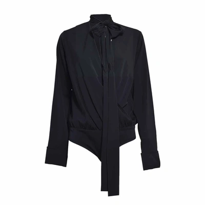 Shop Sportmax Black Stretch Silk Moretto Bodysuit With Bow