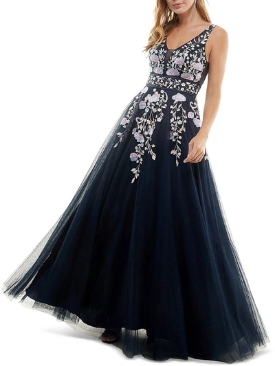Shop Tlc Say Yes To The Prom Juniors Womens Mesh Embroidered Evening Dress In Multi