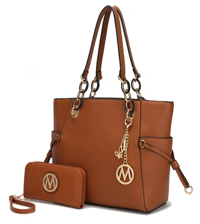 Shop Mkf Collection By Mia K Yale Vegan Leather Tote Handbag With Wallet- 2 Psc In Brown
