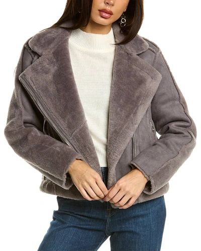 Shop Adrienne Landau Faux Suede/fur Jacket In Grey