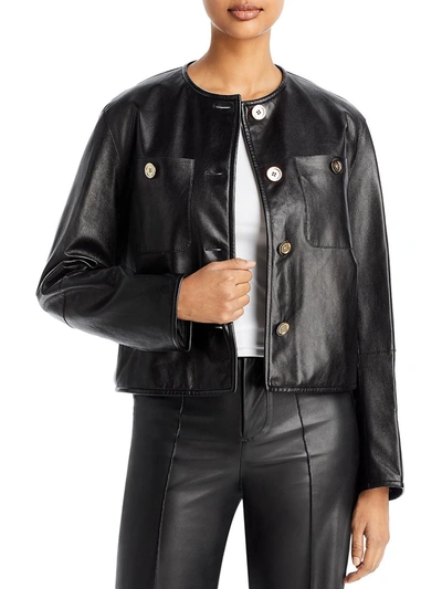 Shop Lafayette 148 Womens Active Cropped Leather Jacket In Black
