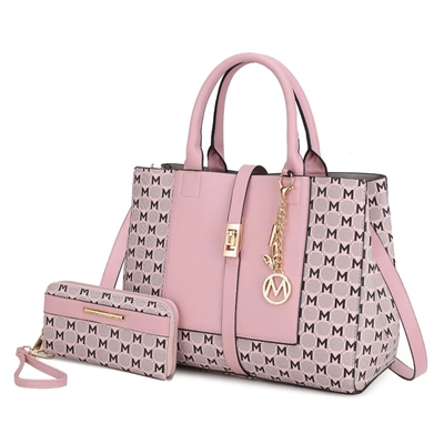 Mkf Collection By Mia K Yuliana Circular M Emblem Print Satchel Handbag For Women's With Wallet In Pink