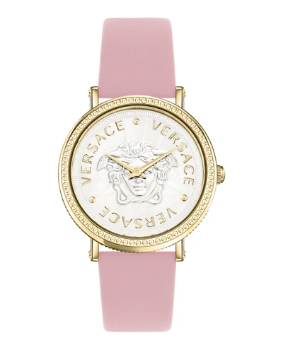 Shop Versace V-dollar Leather Watch In Gold