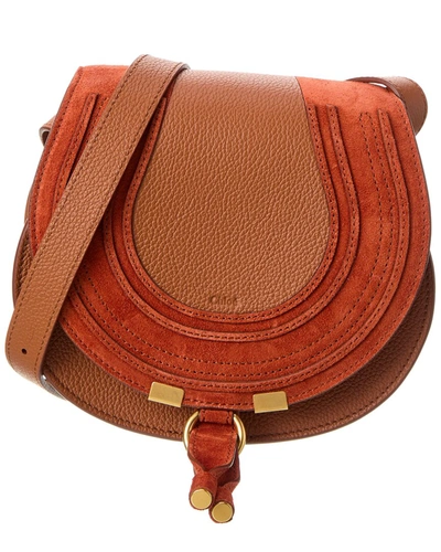 Shop Chloé Marcie Small Leather & Suede Shoulder Bag In Brown