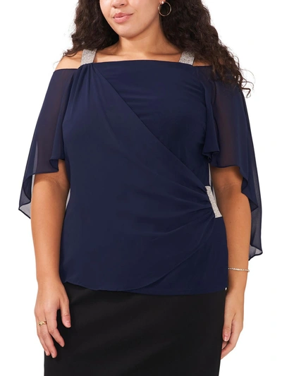 Shop Msk Plus Womens Embellished Cold Shoulder Blouse In Blue