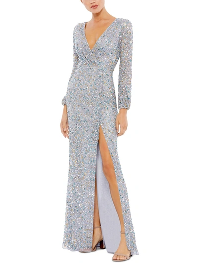 Shop Mac Duggal Womens Sequined Long Evening Dress In Silver
