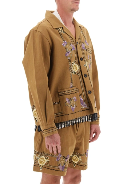 Shop Bode Autumn Royal Overshirt With Embroideries And Beadworks