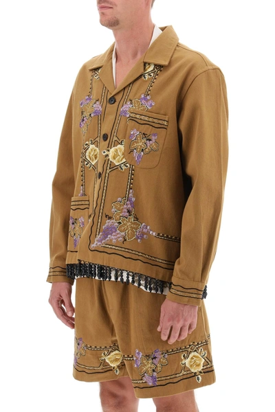Shop Bode Autumn Royal Overshirt With Embroideries And Beadworks