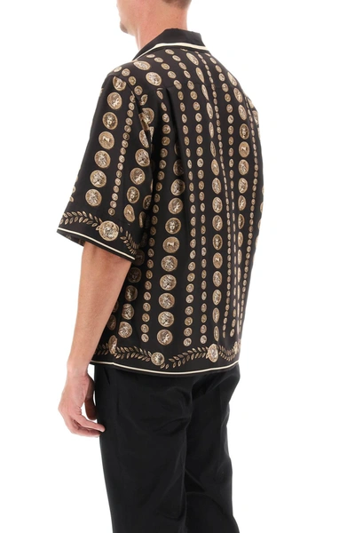 Shop Dolce & Gabbana Coin Print Silk Short Sleeve Shirt