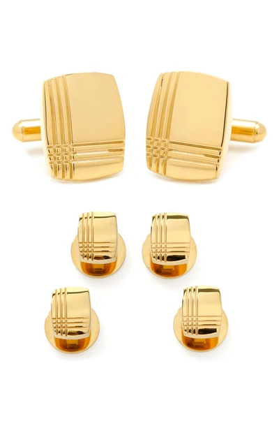 Shop Cufflinks, Inc Tartan Embossed Cuff Links & Shirt Studs Set In Gold