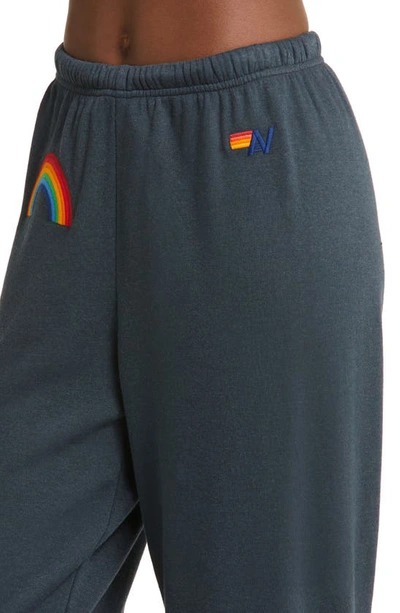 Shop Aviator Nation Rainbow Embroidered Sweatpants In Charcoal