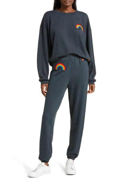 Shop Aviator Nation Rainbow Embroidered Sweatpants In Charcoal