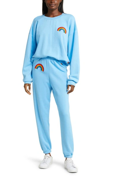 Shop Aviator Nation Rainbow Embroidered Sweatpants In Sky