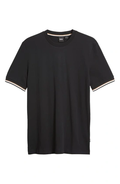 Hugo Boss Stripe-trim Cotton T-shirt In Black