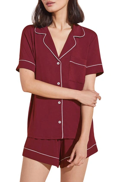 Shop Eberjey Gisele Relaxed Jersey Knit Short Pajamas In Sangria/ Ivory