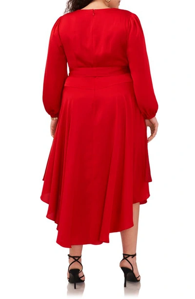 Shop Vince Camuto Tie Waist Long Sleeve Midi Dress In Ultra Red