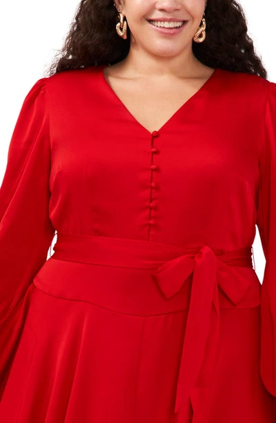 Shop Vince Camuto Tie Waist Long Sleeve Midi Dress In Ultra Red