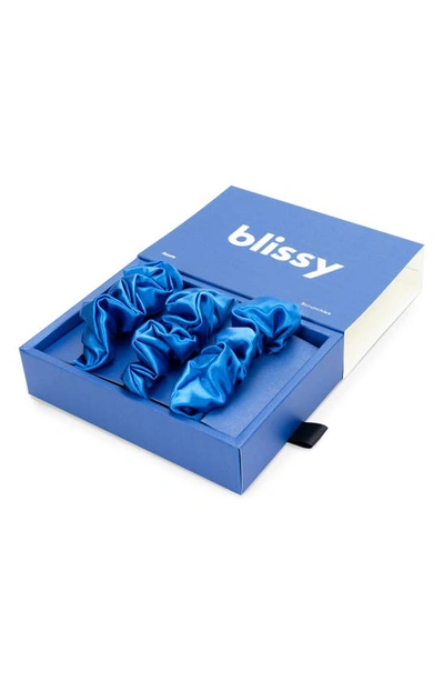 Blissy 3-pack Silk Scrunchies In Azure