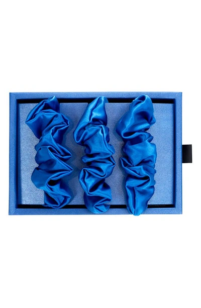 Shop Blissy 3-pack Silk Scrunchies In Azure