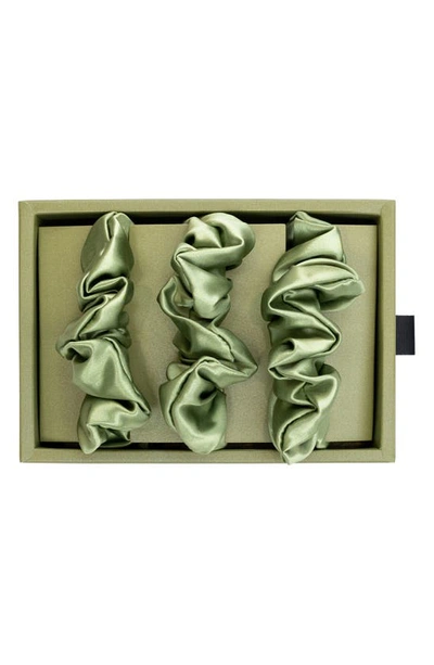 Blissy 3-pack Silk Scrunchies In Olive