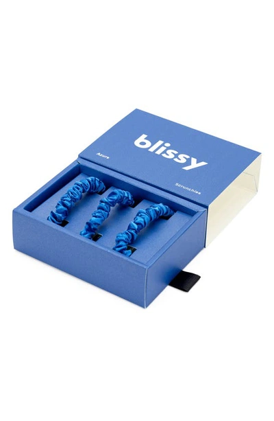 Blissy 3-pack Skinny Silk Scrunchies In Azure
