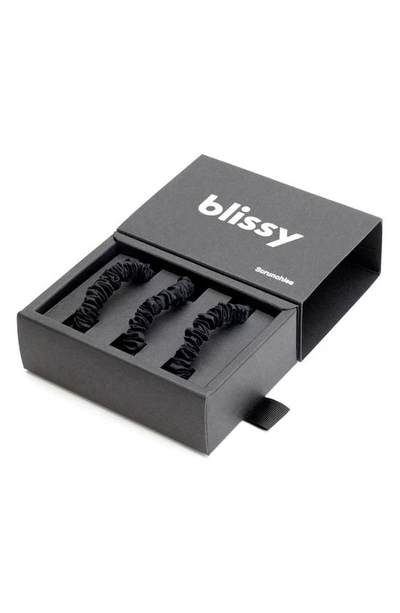 Blissy 3-pack Skinny Silk Scrunchies In Black