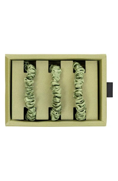 Blissy 3-pack Skinny Silk Scrunchies In Olive