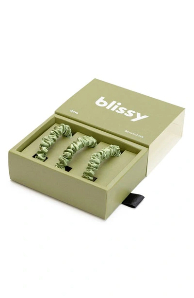 Blissy 3-pack Skinny Silk Scrunchies In Olive