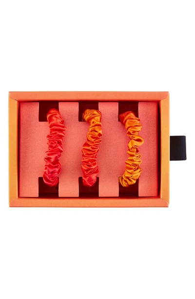 Blissy 3-pack Skinny Silk Scrunchies In Orange Ombre