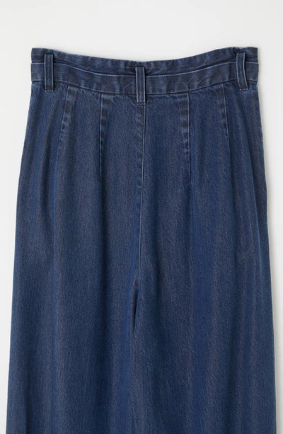 Shop Moussy Pleated High Waist Wide Leg Denim Pants In Blue