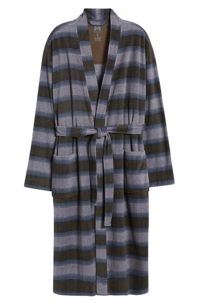 Shop Majestic Line Up Cotton Robe In Charcoal Stripe