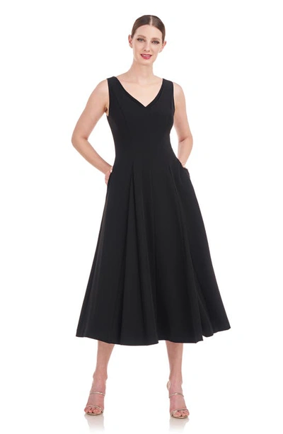Shop Kay Unger Wanda Sleeveless V-neck Fit & Flare Midi Dress In Black