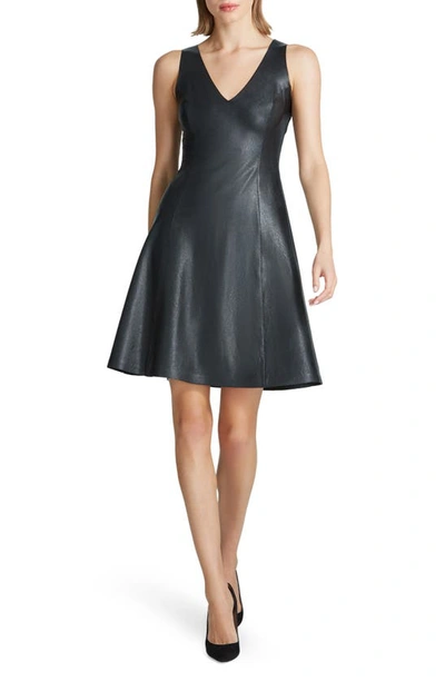Shop Commando V-neck Faux Leather A-line Dress In Black