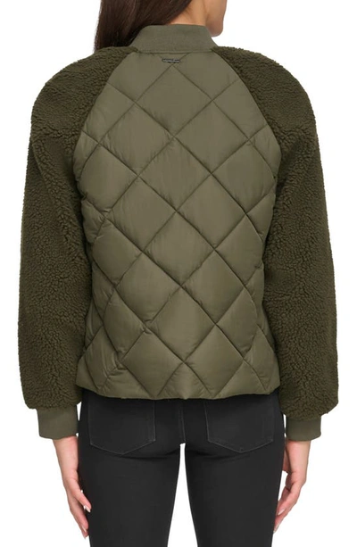 Shop Andrew Marc Sport Mix Media Quilted Bomber Jacket In Olive