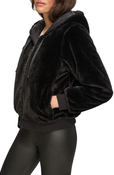 Shop Andrew Marc Sport Faux Fur Hooded Jacket In Black