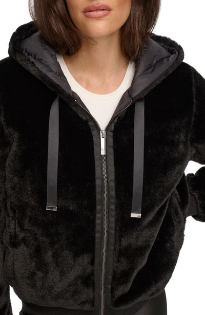 Shop Andrew Marc Sport Faux Fur Hooded Jacket In Black