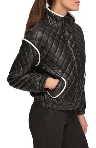 Shop Andrew Marc Sport Quilted Faux Leather Bomber Jacket In Black-white