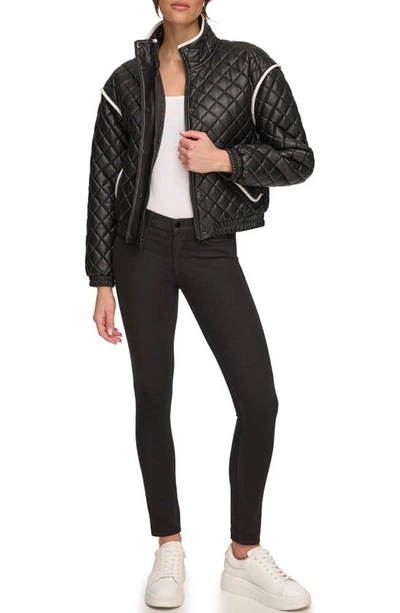 Shop Andrew Marc Sport Quilted Faux Leather Bomber Jacket In Black-white