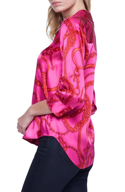 L'agence Dani Chain Link Print Silk Button-up Shirt In Pink/ Red Buckle Chain