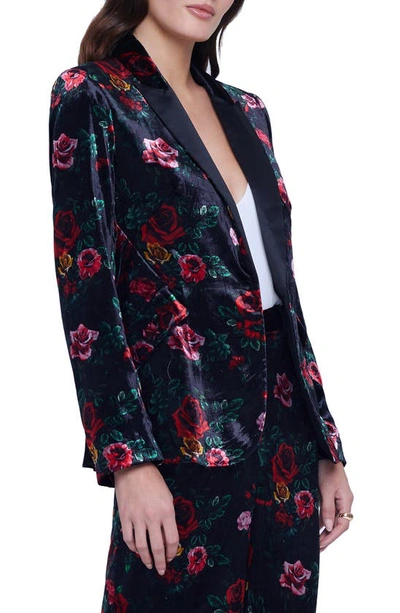 Shop L Agence Chamberlin Floral Velvet Blazer In Black Multi Vintage Rose
