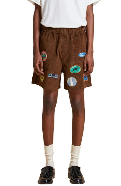 Shop Profound Multipatch Cotton Corduroy Shorts In Brown