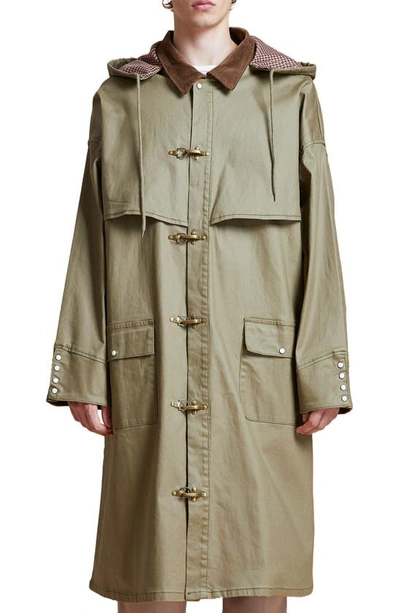 Shop Profound Found Hooded Water Resistant Waxed Cotton Blend Coat In Olive