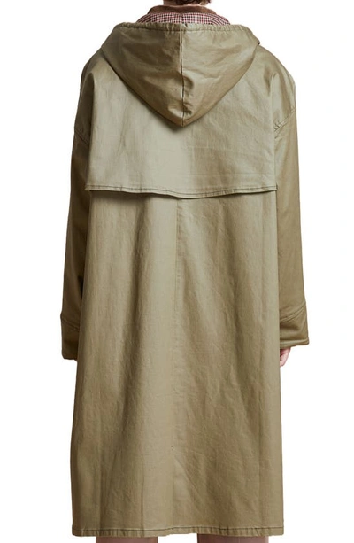 Shop Profound Found Hooded Water Resistant Waxed Cotton Blend Coat In Olive