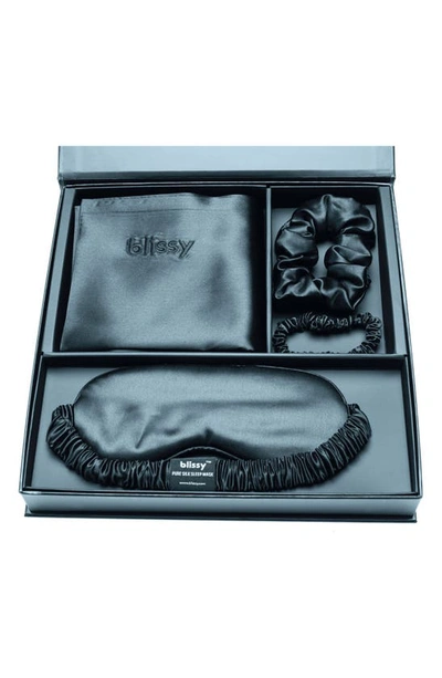 Blissy Dream 4-piece Mulberry Silk Set In Ash Blue