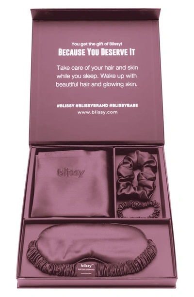 Shop Blissy Dream 4-piece Mulberry Silk Set In Plum