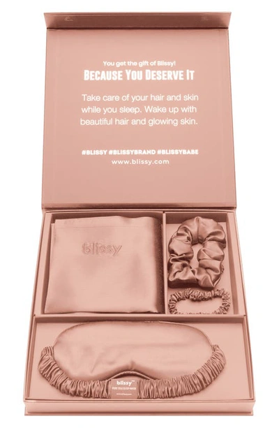 Shop Blissy Dream 4-piece Mulberry Silk Set In Rose Gold